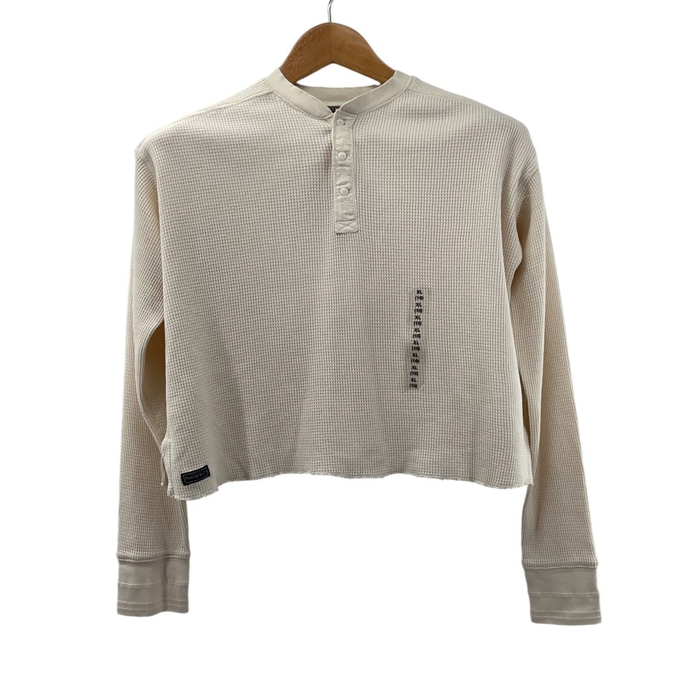 Polo Ralph Lauren Kids XL 16 Cream Waffle Knit Cropped Henley Long Sleeve Top